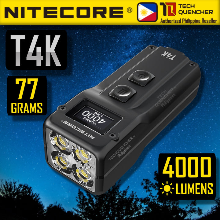 Nitecore T4K Keychain Flashlight - 4000 Lumens - Mechanical Release - OLED Display - USB-C Charging