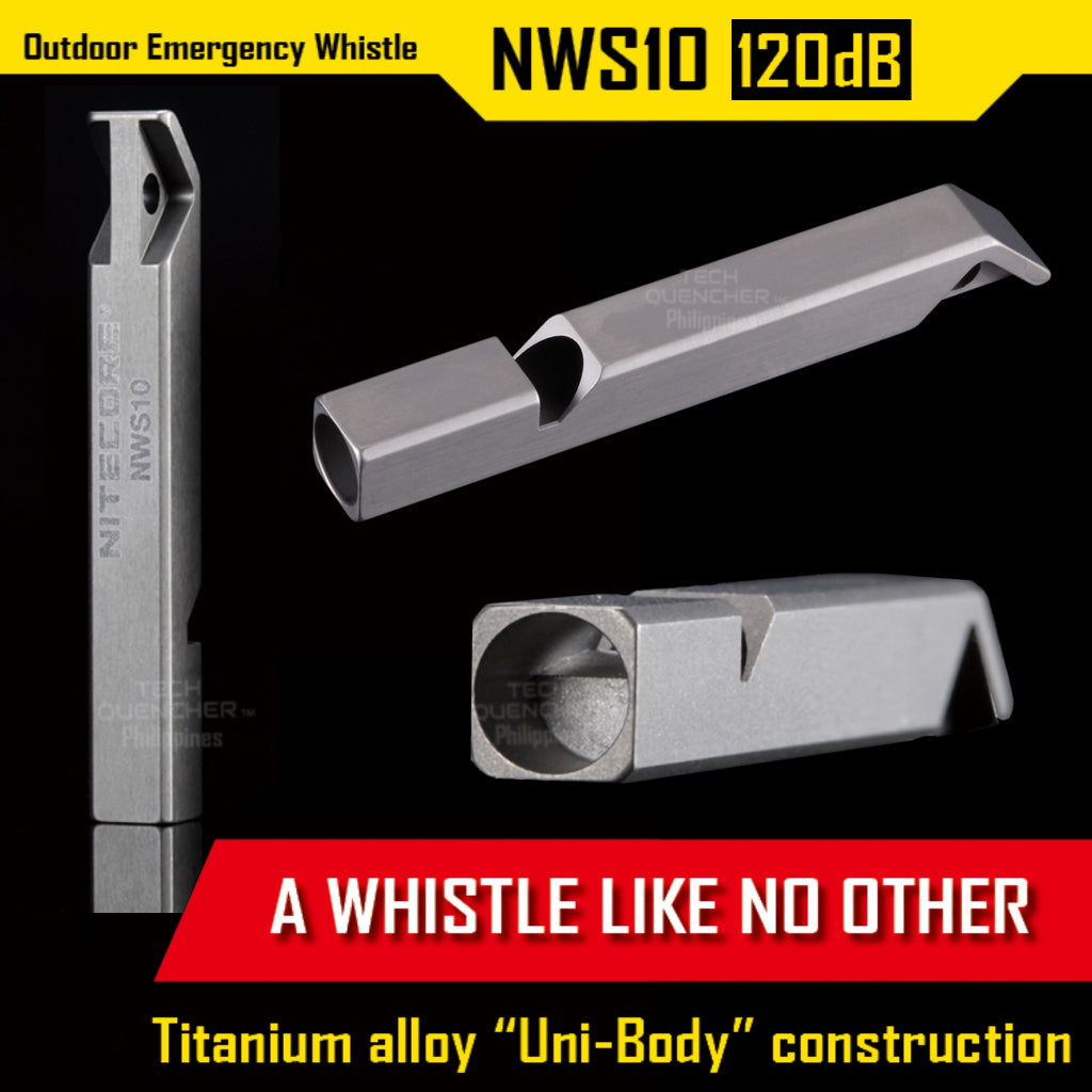 Nitecore NWS10 Titanium Whistle - Outdoor Emergency Whistle - 120 decibels - Teflon Resonator - EDC