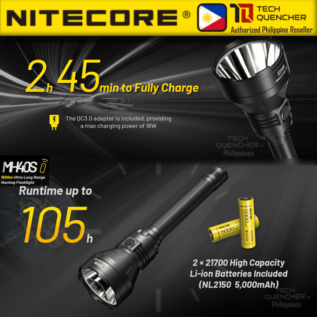 Nitecore MH40S Flashlight - 1500 meters  Long Range - USB-C 10000mAh Battery - Vibration Indicator