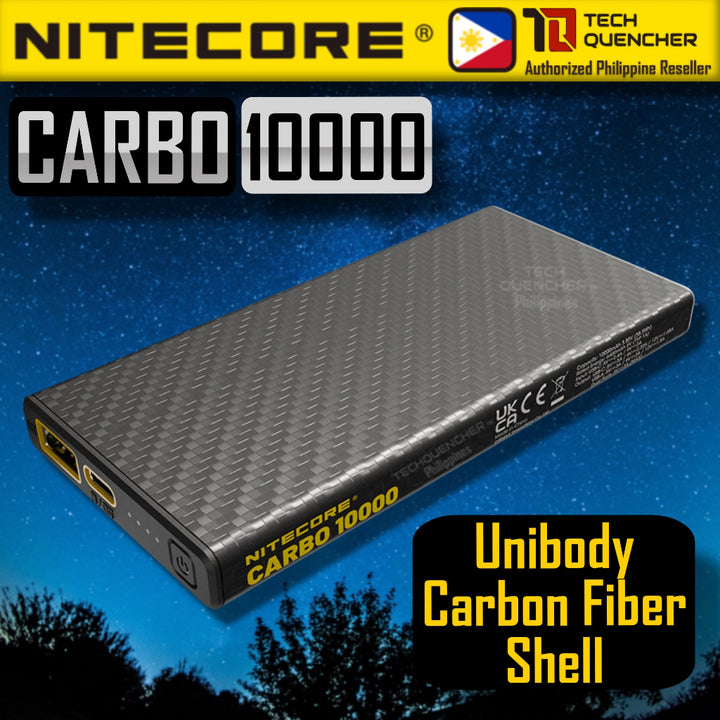 Nitecore Carbo 10000 - Unibody Carbon Fiber Powerbank 10000mAh - QC PD Charging -20watts -157 grams