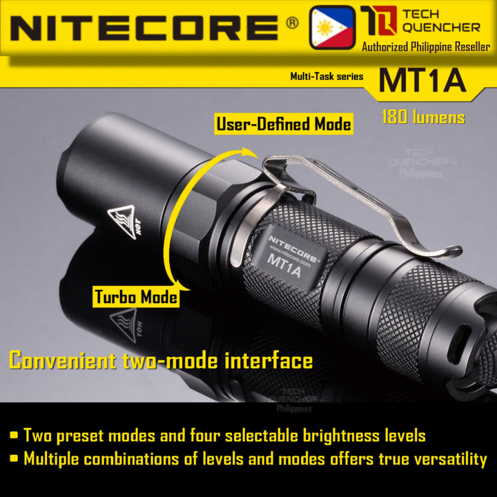 Nitecore MT1A Flashlight - 180 Lumens - AA Battery - Turbo Mode - 55grams - 60h runtime - IPX8