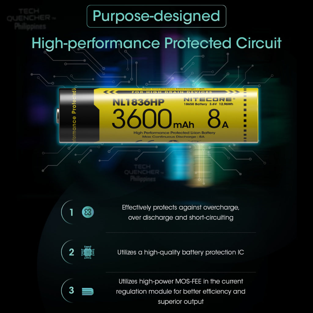 Nitecore NL1836HP Battery - 3600mAh 8A 18650 High Performance Protected Li-ion Rechargeable Battery