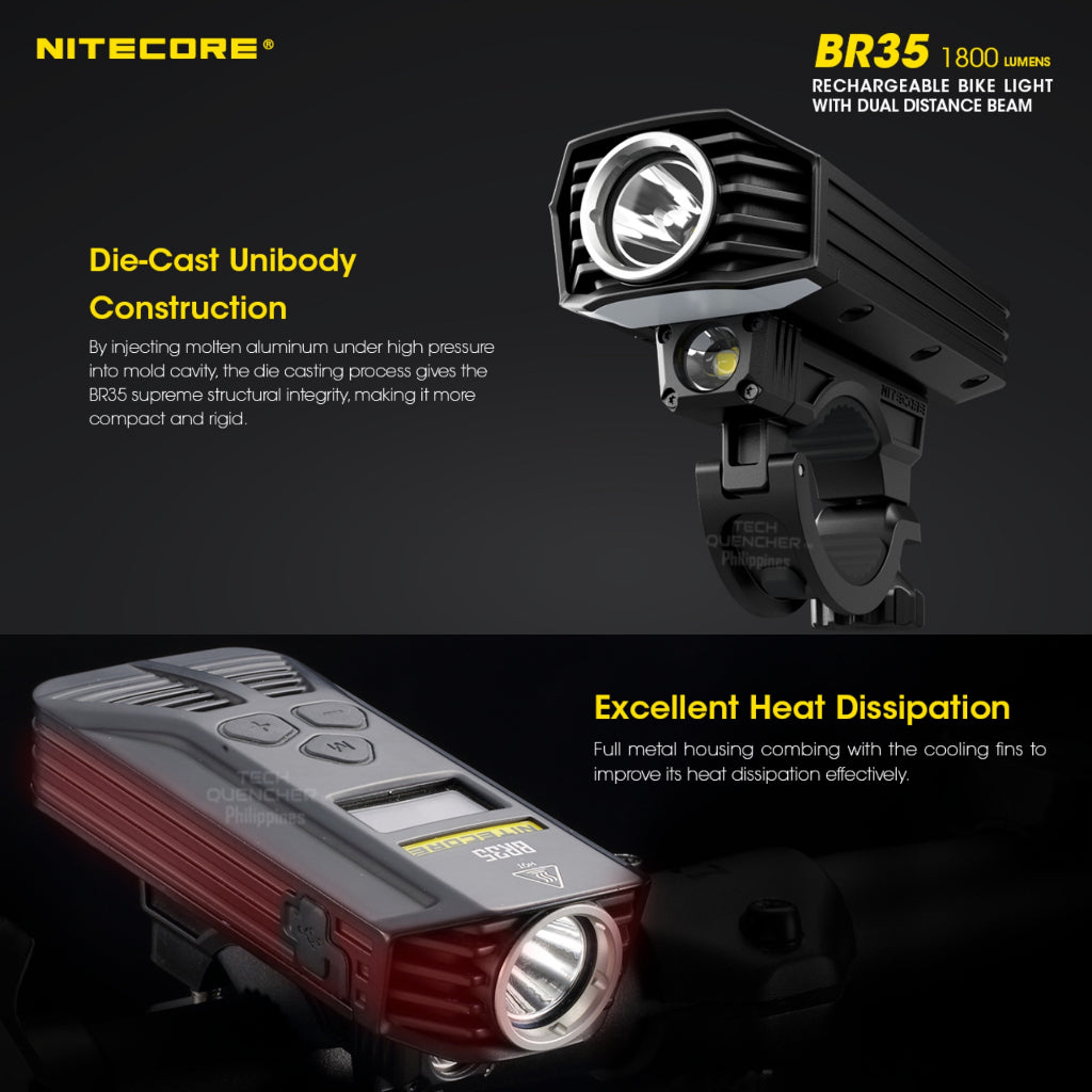 Nitecore BR35 Bike Light 1800 Lumens - Dual Beam - OLED - USB Rechargeable 6800mAh Battery - IPX7