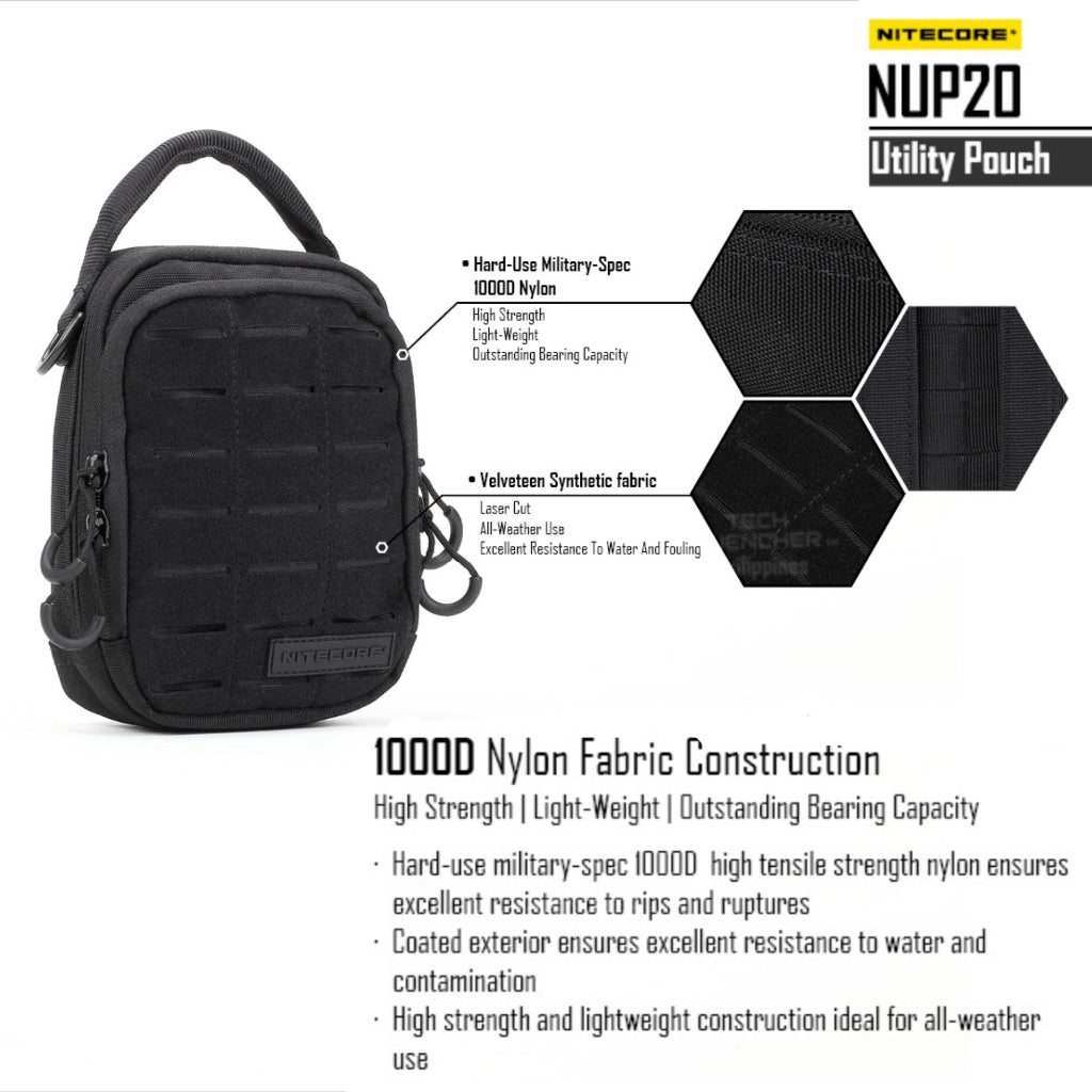 Nitecore NUP20 Utility Pouch - Velveteen Fabric  - Molle System - 1000D Fabric - EDC - Modular Bag