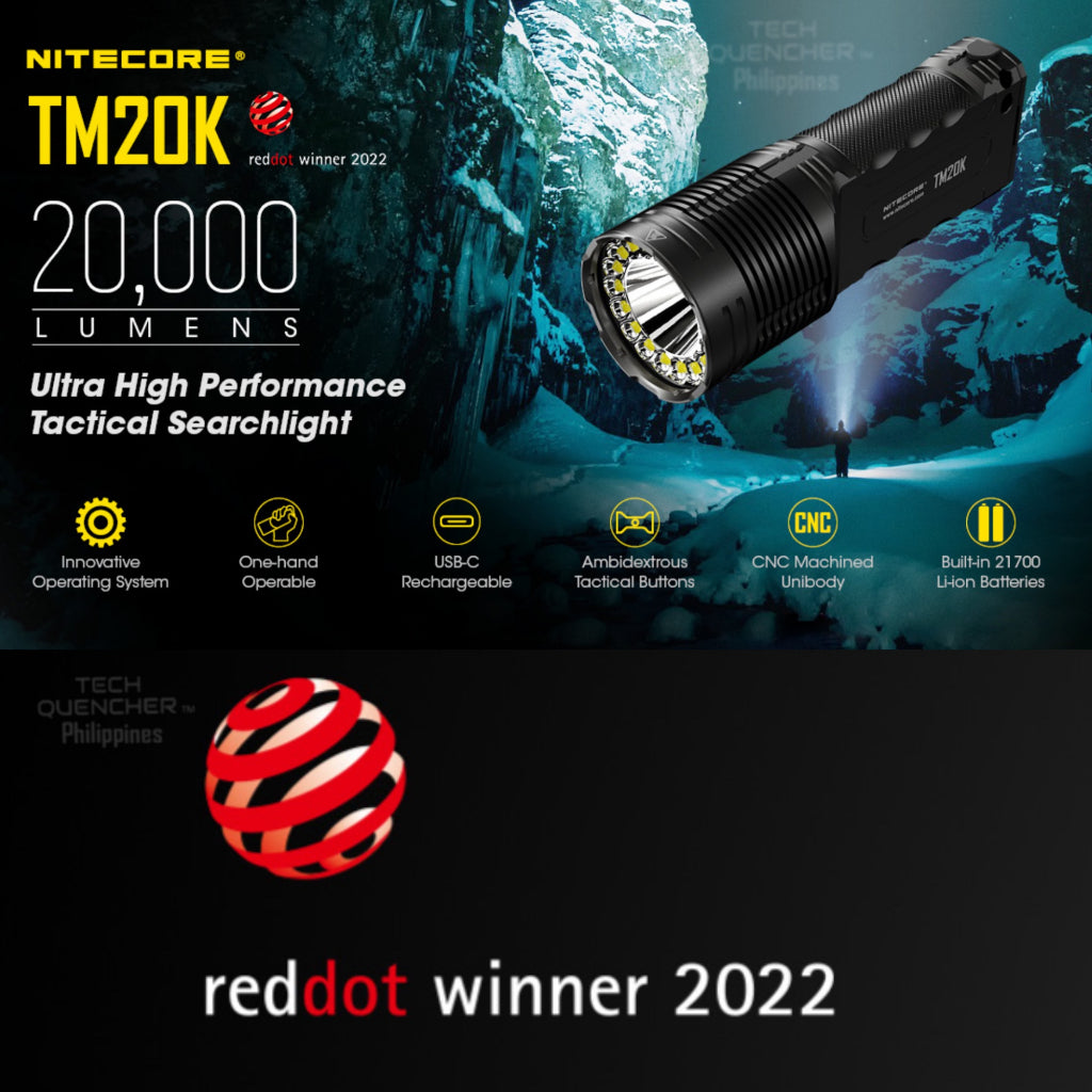 Nitecore TM20K Flashlight - 20000 Lumens - 9600mAh Battery - USB-C QC Charging - Tactical Searchlight