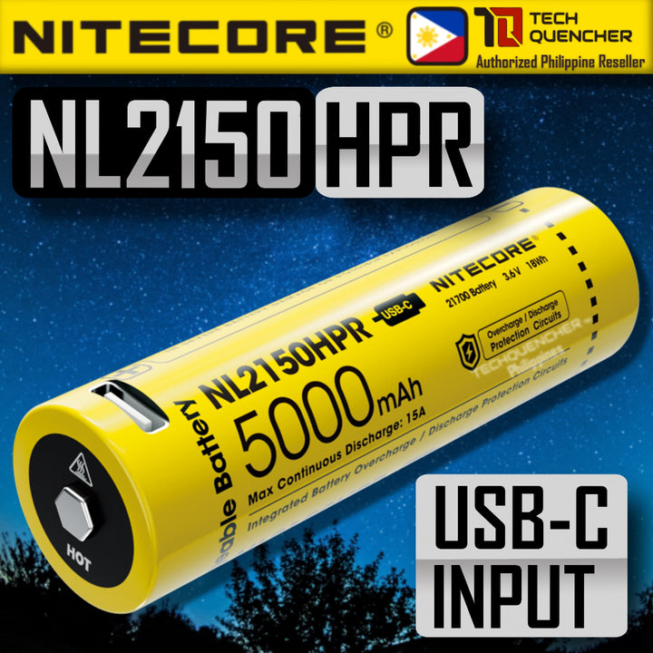 Nitecore NL2150HPR Battery - 5000mAh - 15A - 21700 - High Drain USB-C Rechargeable Battery