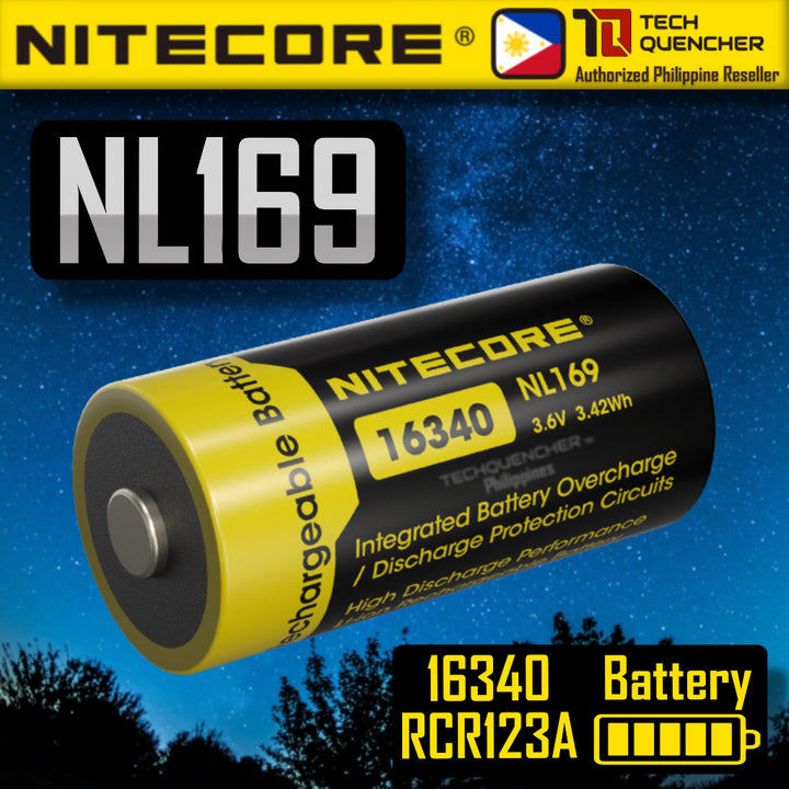 Nitecore NL169 - RCR123A 16340 - 950mAh - 2A - High Capacity Protected Li-ion Rechargeable Battery