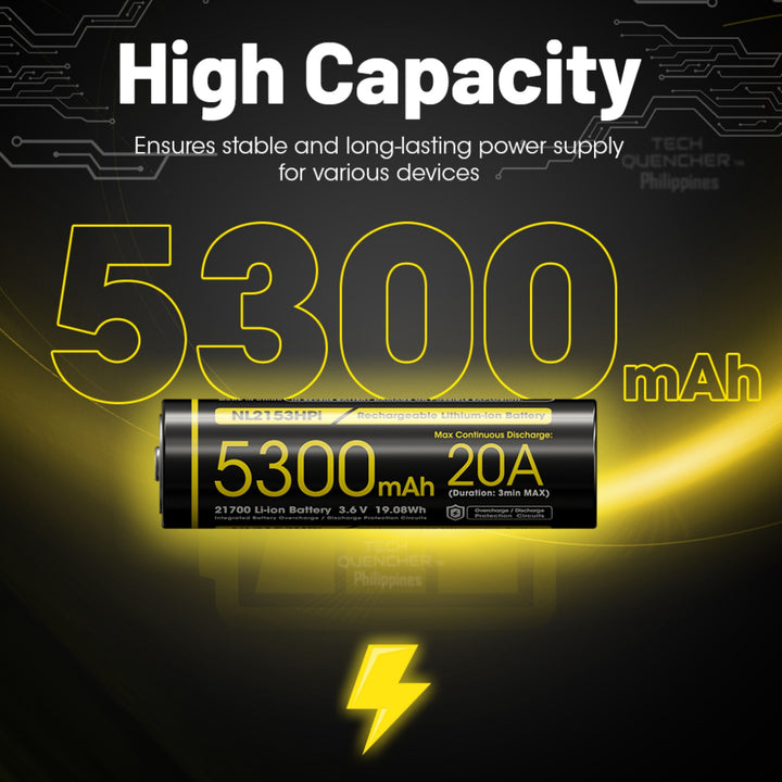 Nitecore NL2153HPi 5300mAh Battery - 20A - 21700 i Series High Drain - High Capacity Battery