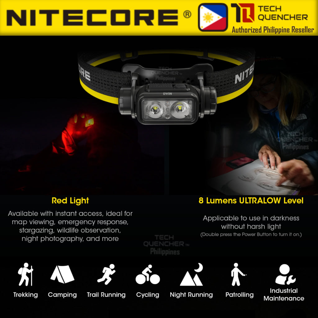 Nitecore NU40 Headlamp 1000 Lumens -116g -2 Dual Output- USB-C Rechargeable 2600mah Battery - IP68