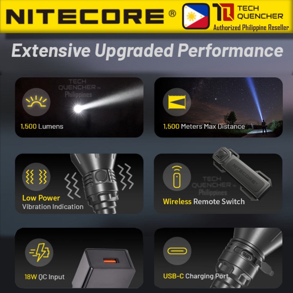 Nitecore MH40S Flashlight - 1500 meters  Long Range - USB-C 10000mAh Battery - Vibration Indicator