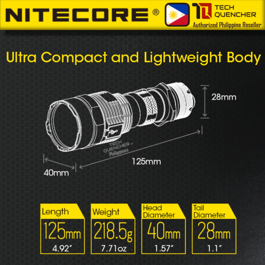 Nitecore TM9K TAC Flashlight - 9800 Lumens - 5000mAh Battery - USB-C QC Charging - IP68 - Tac Ring