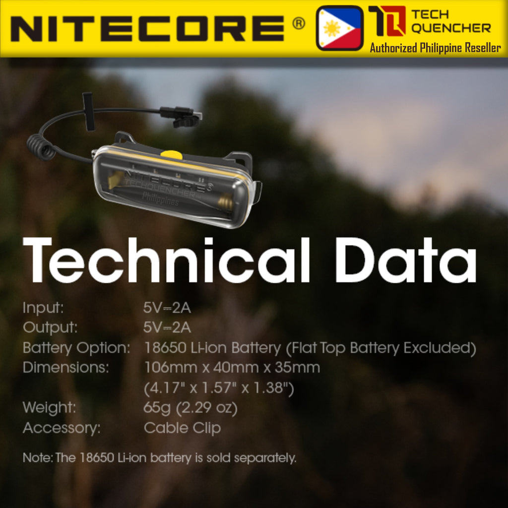 Nitecore 18650 Extension Battery Case for Headlamps - Strap Mounted - Rear Signal Light - USB-C  65g