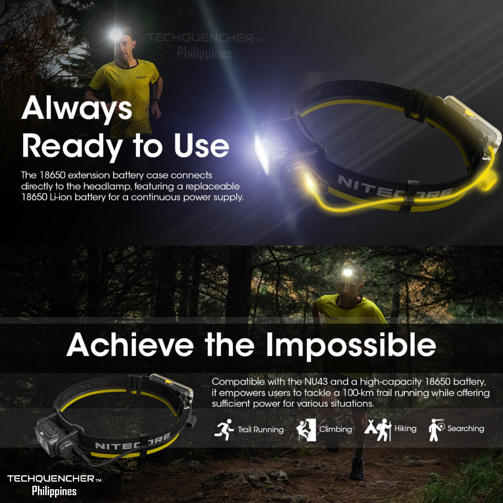 Nitecore 18650 Extension Battery Case for Headlamps - Strap Mounted - Rear Signal Light - USB-C  65g