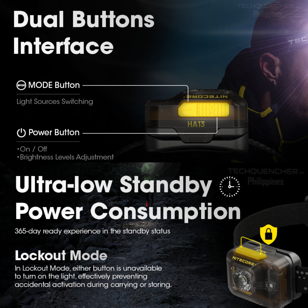 Nitecore HA13 Headlamp 350 Lumens -Dual Power AAA or HLB1300 - Floodlight + Redlight - IPX6 -100g