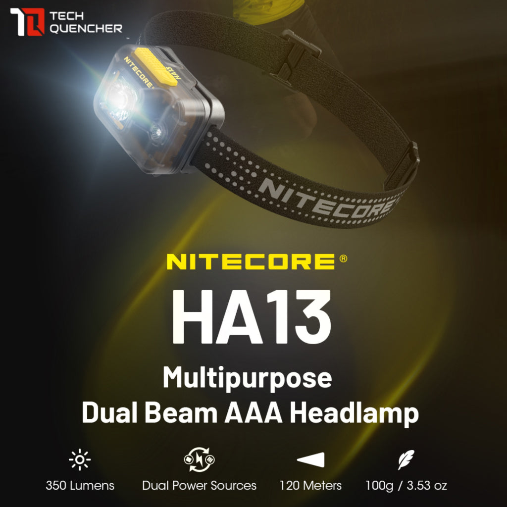 Nitecore HA13 Headlamp 350 Lumens -Dual Power AAA or HLB1300 - Floodlight + Redlight - IPX6 -100g