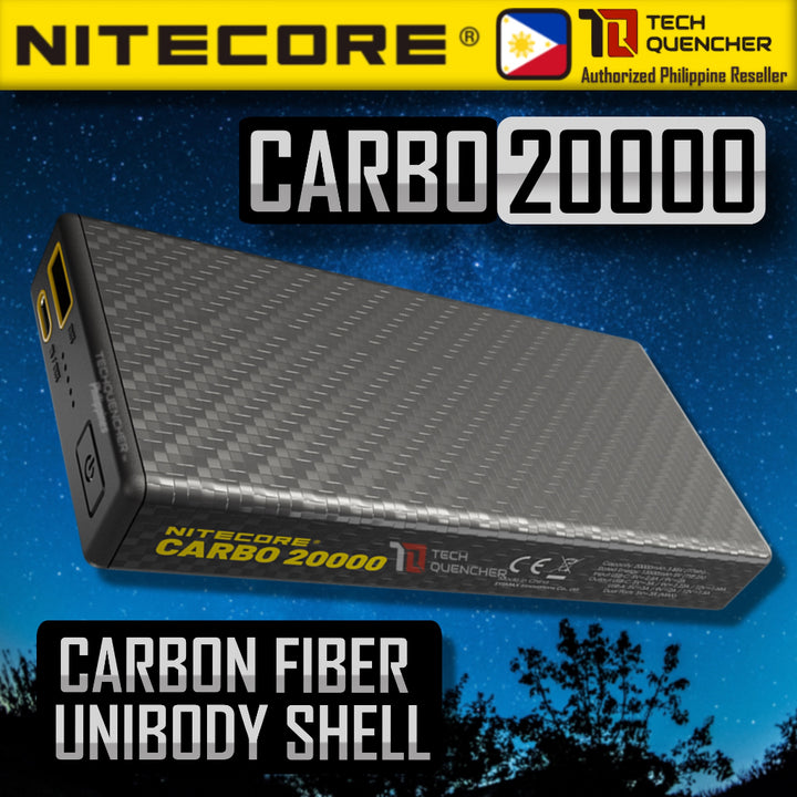 Nitecore Carbo 20000 - Unibody Carbon Fiber Powerbank 20000mAh - QC PD Charging -20watts -295 grams