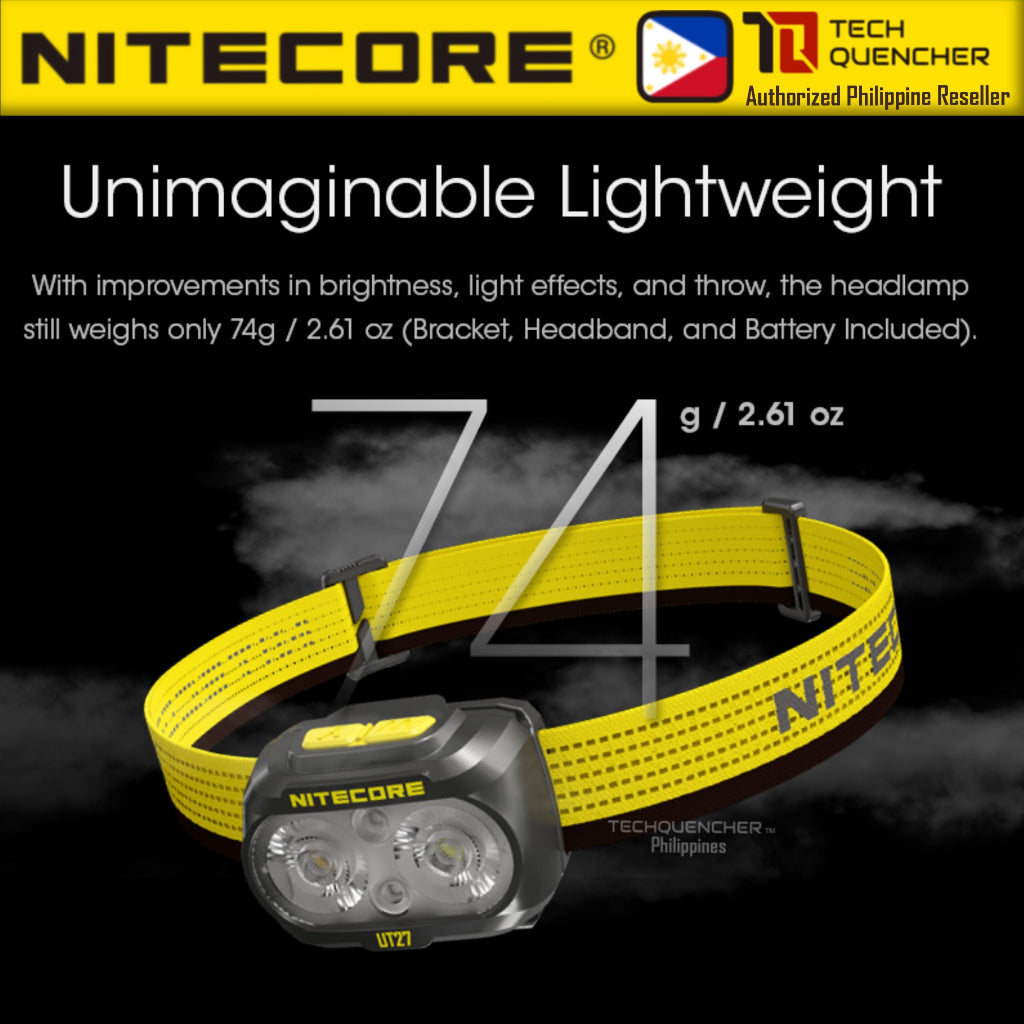 Nitecore UT27 800L V2 Headlamp 800 Lumens - USB-C Charging - Dual Power - Spotlight + Floodlight