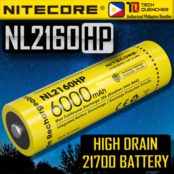 Nitecore NL2160HP 6000mAh Battery - 20A - 21700 High Drain High Capacity Li-ion Rechargeable Battery