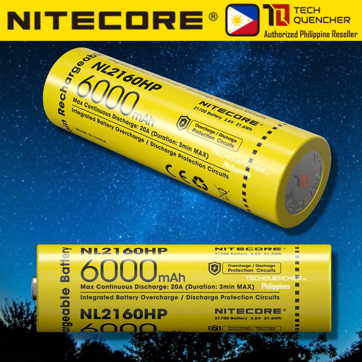 Nitecore NL2160HP 6000mAh Battery - 20A - 21700 High Drain High Capacity Li-ion Rechargeable Battery
