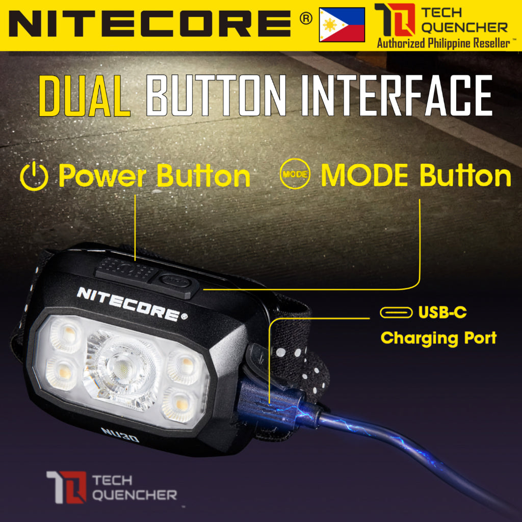 Nitecore NU30 Headlamp 500 Lumens- USB-C Rechargeable 1500mAh Battery - 3 Light Sources - IP66 - UHE