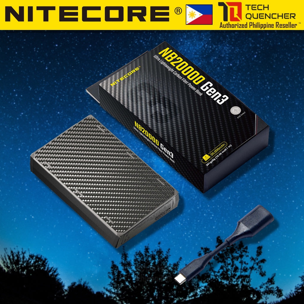 Nitecore NB20000 GEN3 - 20000mAh Powerbank - Ultra Slim EDC - Carbon Fiber - 22.5w - PD QC 3.0