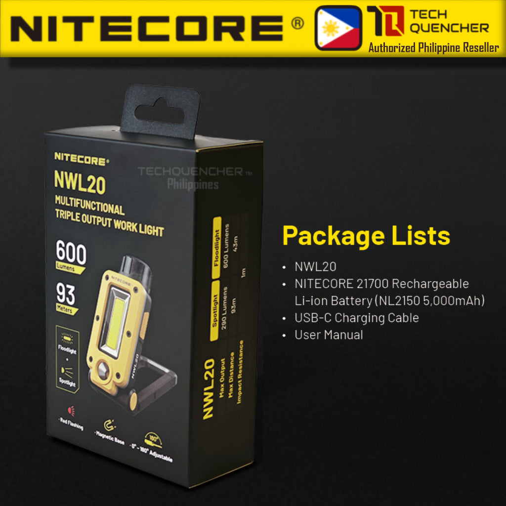 Nitecore NWL20 Multifunction Work Light - 600 Lumens - Floodlight - Spotlight - Replaceable Battery