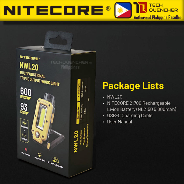 Nitecore NWL20 Multifunction Work Light - 600 Lumens - Floodlight - Spotlight - Replaceable Battery