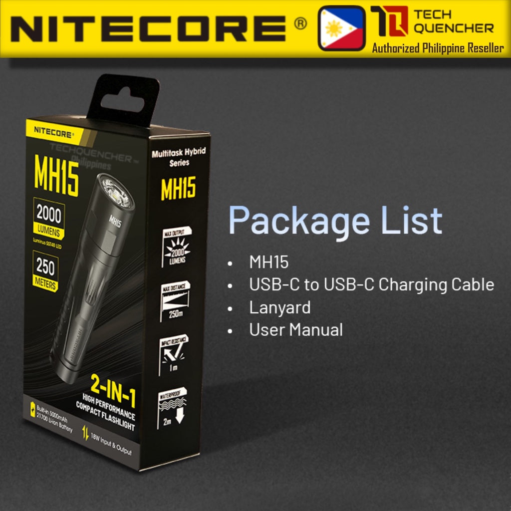 Nitecore MH15 Flashlight - Powerbank - 2000 Lumens - 5000mAh - USB-C Rechargeable - QC18W - IP68