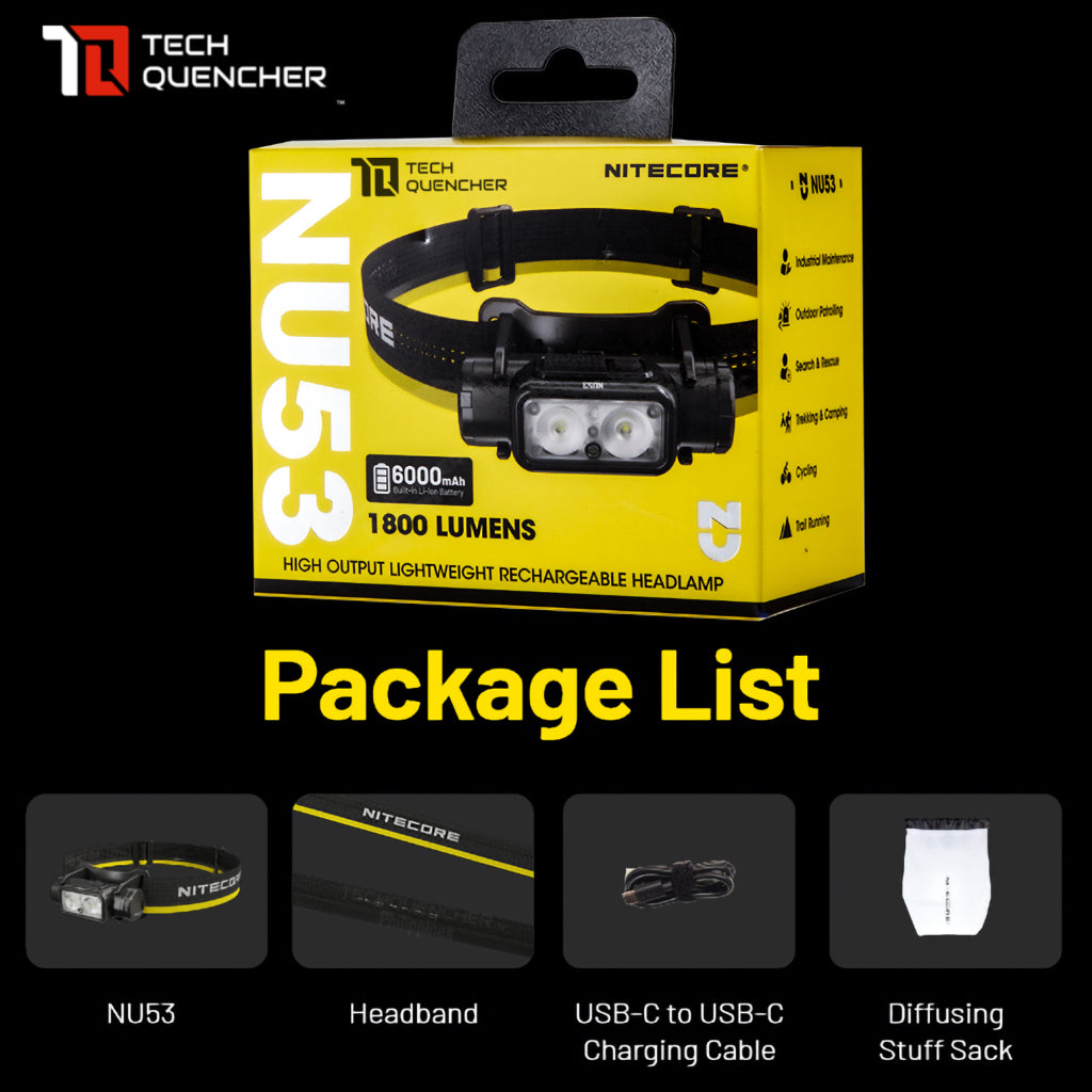 Nitecore NU53 Headlamp 1800 Lumens - 8 Core UHE LED - 16W USB-C Fast Charging 6000mah Battery - IP68