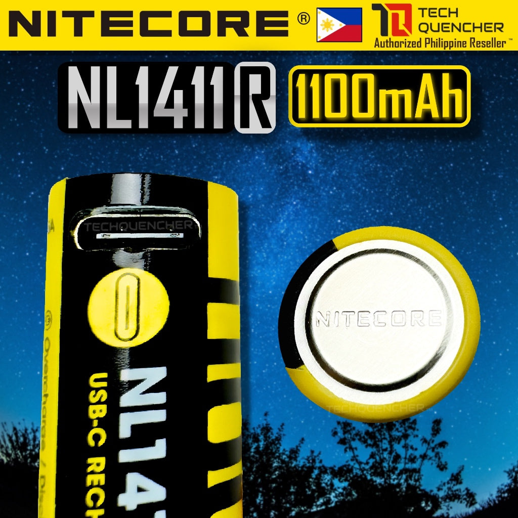 Nitecore NL1411R Battery - 1100mAh -14500 Lithium Ion Battery - USB-C Rechargeable - 3.6V - MT1A Pro