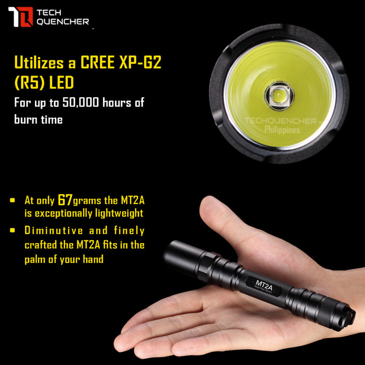 Nitecore MT2A Flashlight - 345 Lumens - 2x AA Battery - Turbo Mode - 67 grams - 50h runtime - IPX8