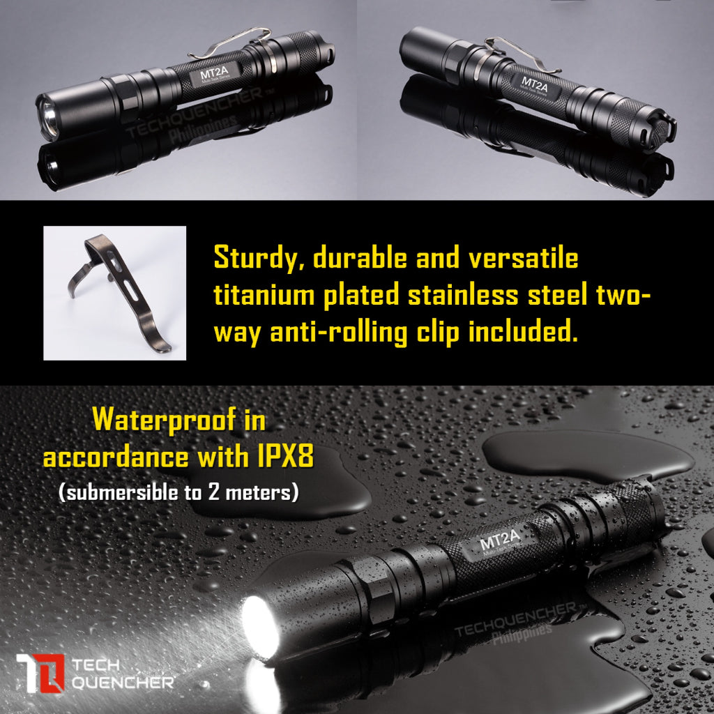 Nitecore MT2A Flashlight - 345 Lumens - 2x AA Battery - Turbo Mode - 67 grams - 50h runtime - IPX8