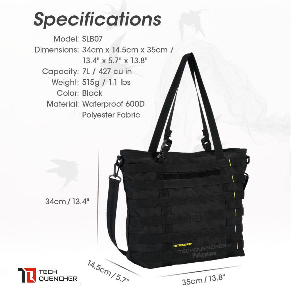 Nitecore SLB07 Tote Bag - 7L - Molle Strap System - 600D Wearproof Polyester Fabric - 15 inch Laptop