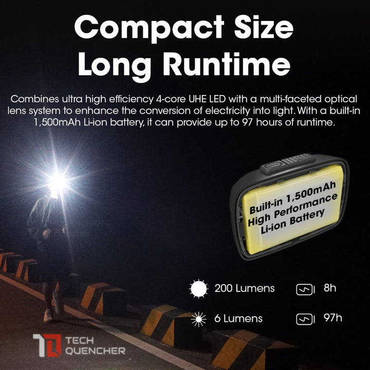 Nitecore NU30 Headlamp 500 Lumens- USB-C Rechargeable 1500mAh Battery - 3 Light Sources - IP66 - UHE