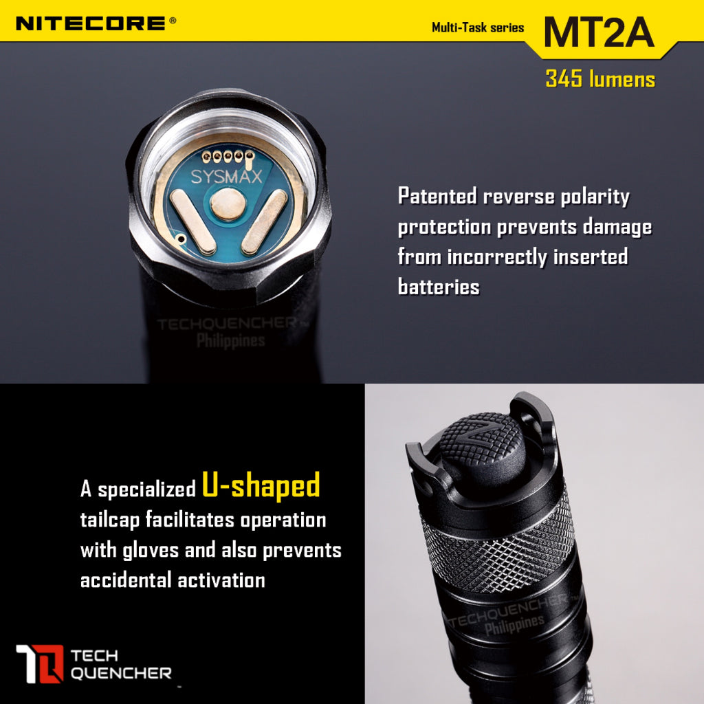 Nitecore MT2A Flashlight - 345 Lumens - 2x AA Battery - Turbo Mode - 67 grams - 50h runtime - IPX8