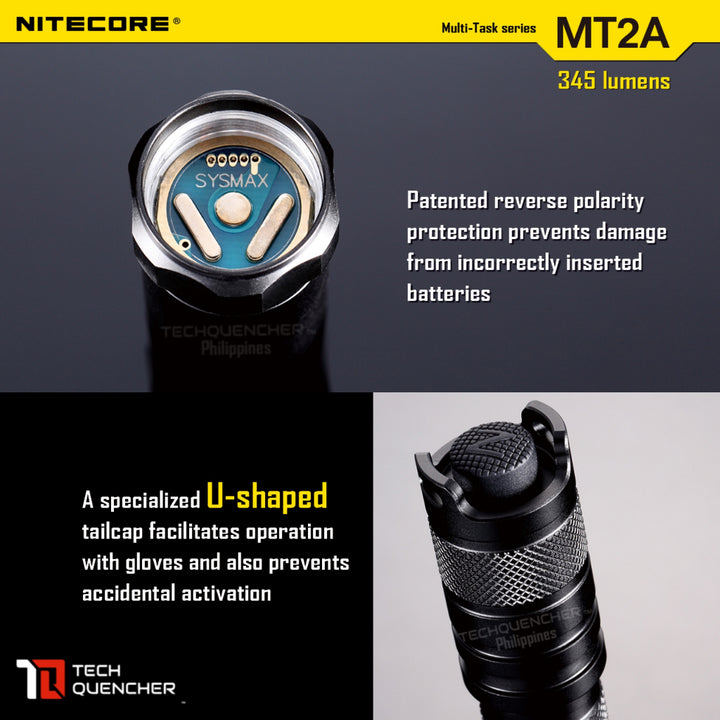 Nitecore MT2A Flashlight - 345 Lumens - 2x AA Battery - Turbo Mode - 67 grams - 50h runtime - IPX8