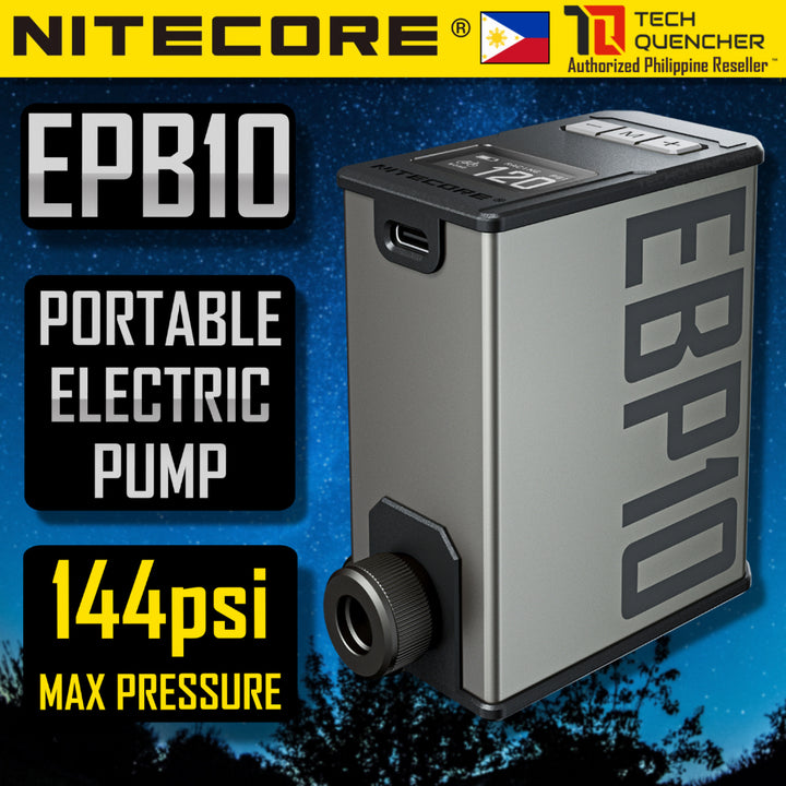 Nitecore EPB10 Air Pump - Tire Gauge - Electric Bike Pump - 144PSI - OLED Screen - USB-C Charging