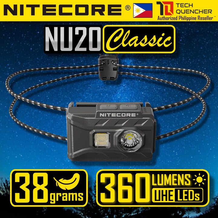 Nitecore NU20 Classic Headlamp 360 Lumens - USB-C Rechargeable 500mAh Battery - 38grams - IP66