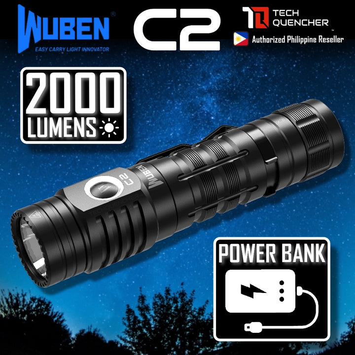 Wuben C2 Flashlight - 2000 Lumens - Powerbank Mode - USB-C Rechargeable - 21700 - 4800mAh Battery