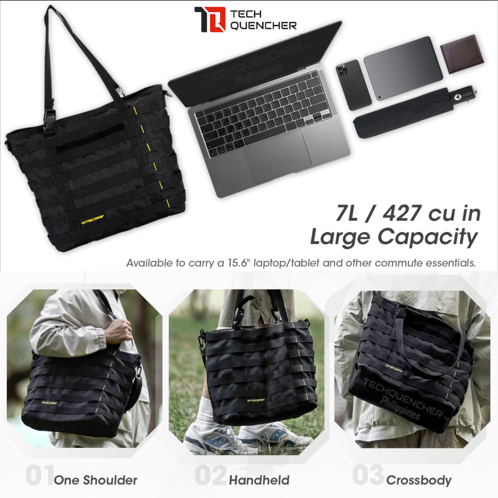 Nitecore SLB07 Tote Bag - 7L - Molle Strap System - 600D Wearproof Polyester Fabric - 15 inch Laptop