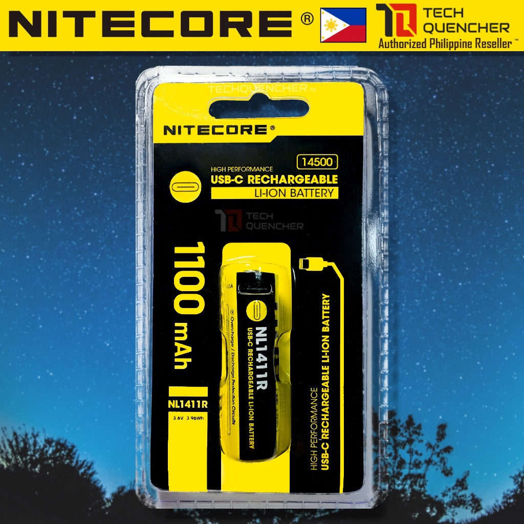 Nitecore NL1411R Battery - 1100mAh -14500 Lithium Ion Battery - USB-C Rechargeable - 3.6V - MT1A Pro