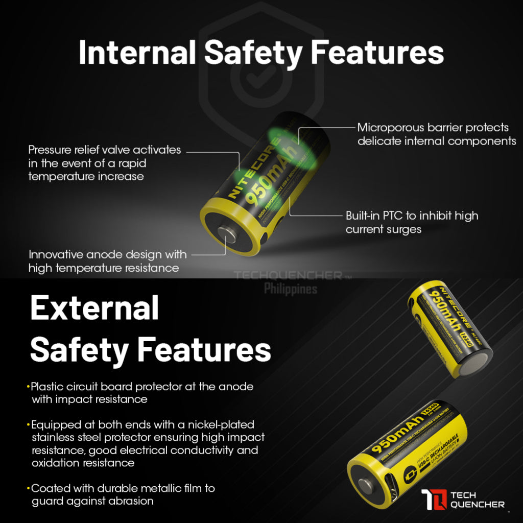 Nitecore NL169R - RCR123A 16340 - 950mAh - 2A - High Performance Li-ion USB-C Rechargeable Battery