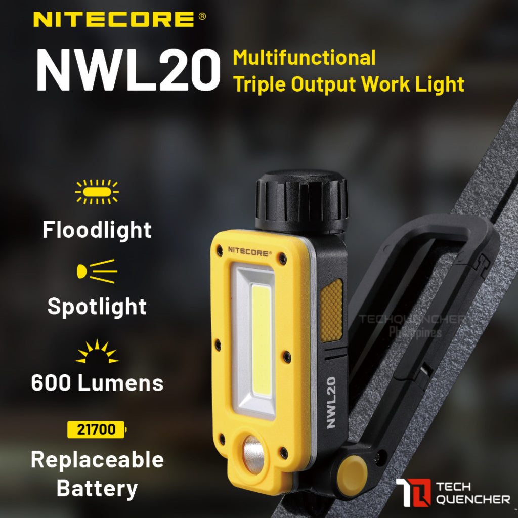 Nitecore NWL20 Multifunction Work Light - 600 Lumens - Floodlight - Spotlight - Replaceable Battery