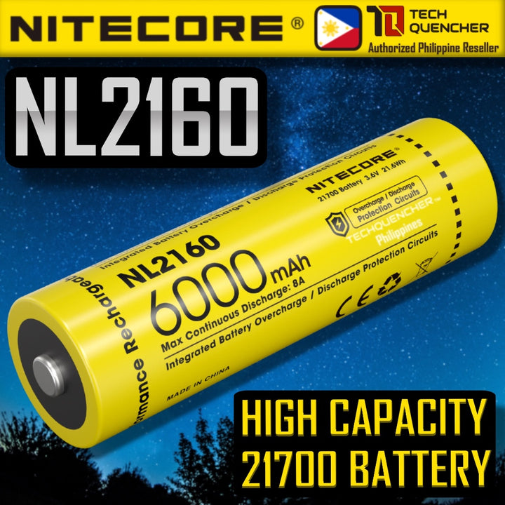 Nitecore NL2160 Battery 6000mAh 8A 21700 High Capacity Protected Li-ion Rechargeable Battery IPX6