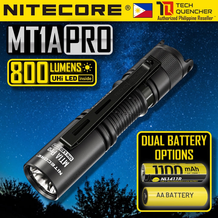 Nitecore MT1A Pro Flashlight - 800 Lumens - 1x AA Battery - 250m - USB-C Rechargeable Battery- IP68