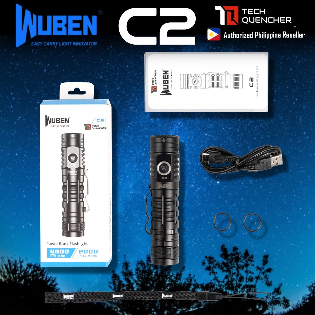 Wuben C2 Flashlight - 2000 Lumens - Powerbank Mode - USB-C Rechargeable - 21700 - 4800mAh Battery