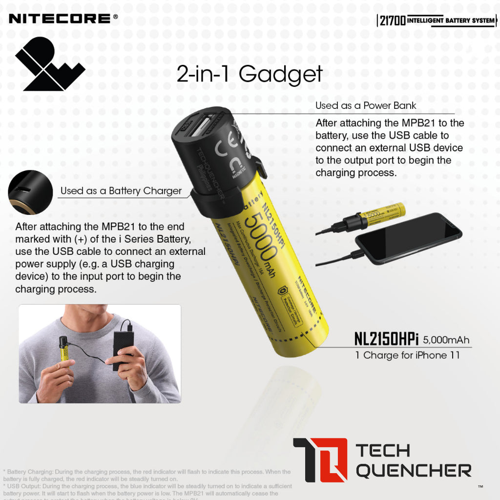 Nitecore Intelligent Battery System - NL2150HPi 5000mAh - ML21 Magnetic Light - MPB21  Powerbank