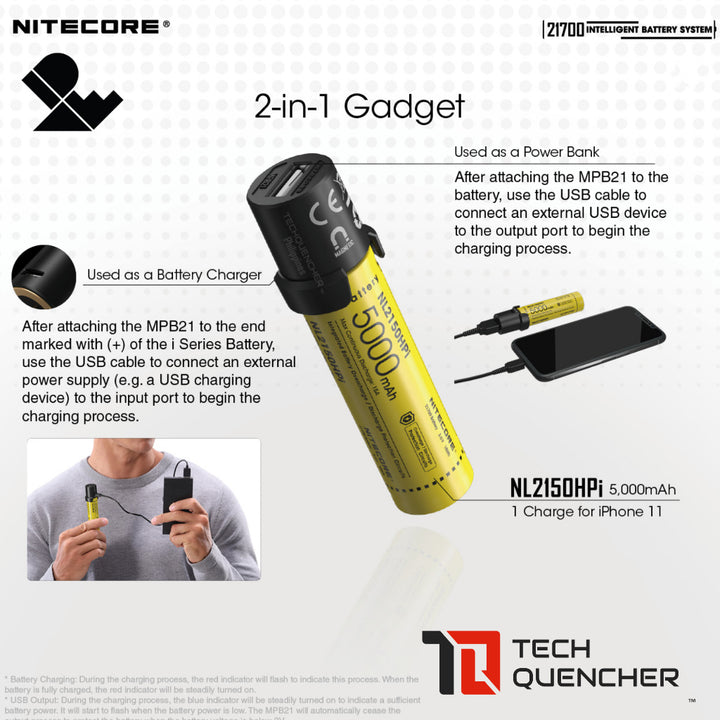 Nitecore Intelligent Battery System - NL2150HPi 5000mAh - ML21 Magnetic Light - MPB21  Powerbank