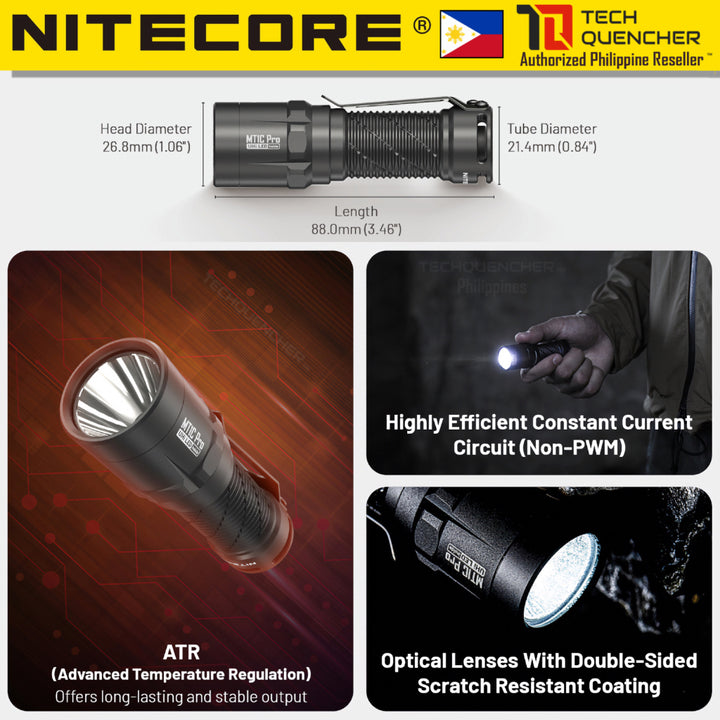Nitecore MT1C Pro Flashlight - 1000 Lumens - UHi 20 LED - USB-C Rechargeable 18350 Battery  - IP68