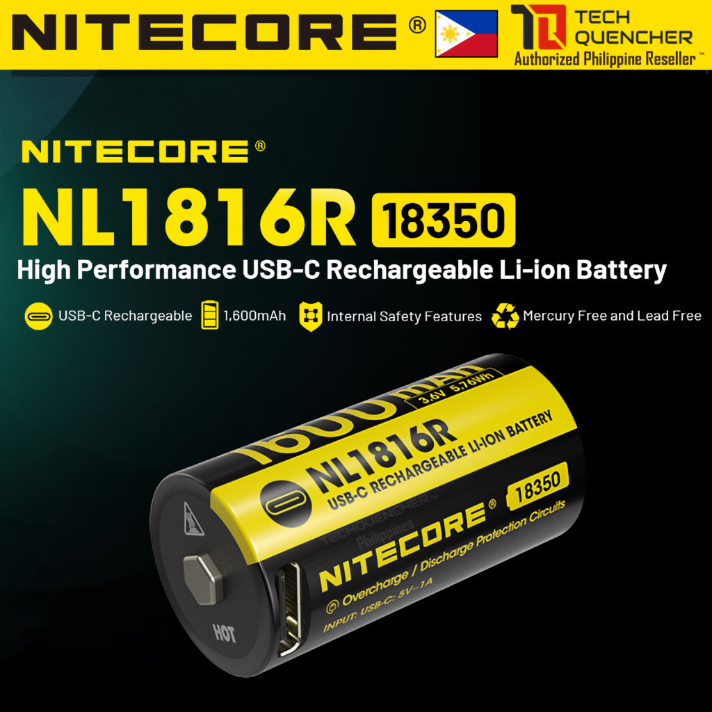 Nitecore NL1816R - 18350 - 1600mAh - USB-C - High Performance Protected Li-ion Rechargeable Battery